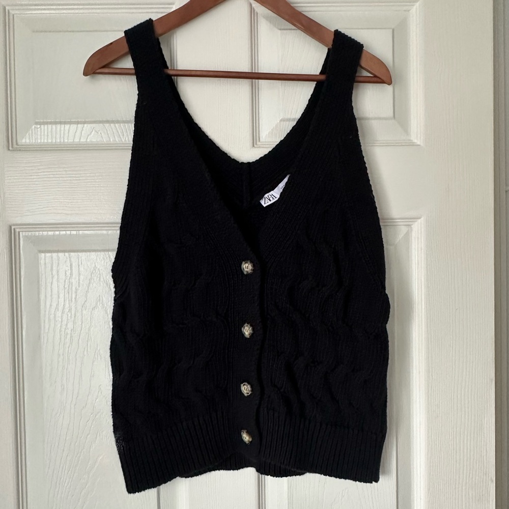 Zara Black Knitwear Button-Up Tank